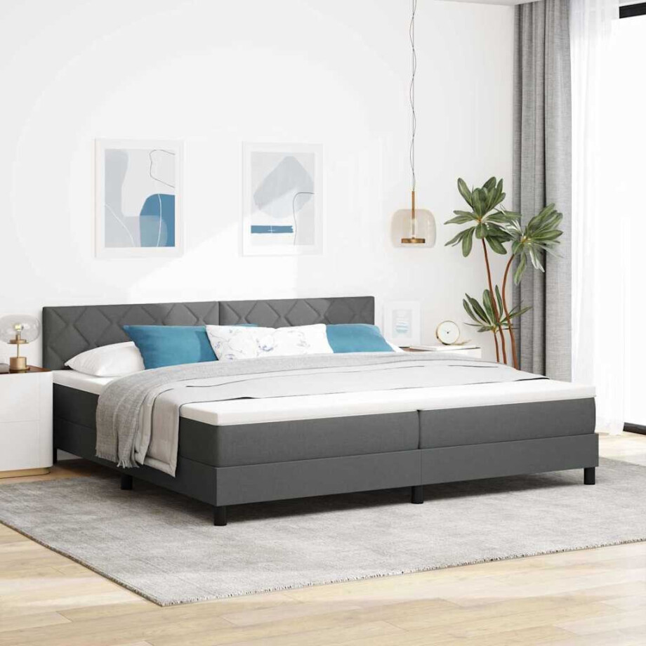 vidaXL Boxspring bed met matras met LED Donkergrijs 200 x 200 cm Stof afbeelding 1