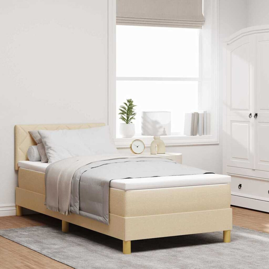 vidaXL LED Box Spring Bed met hoofdeinde Crème 90 x 200 cm Stof afbeelding 1