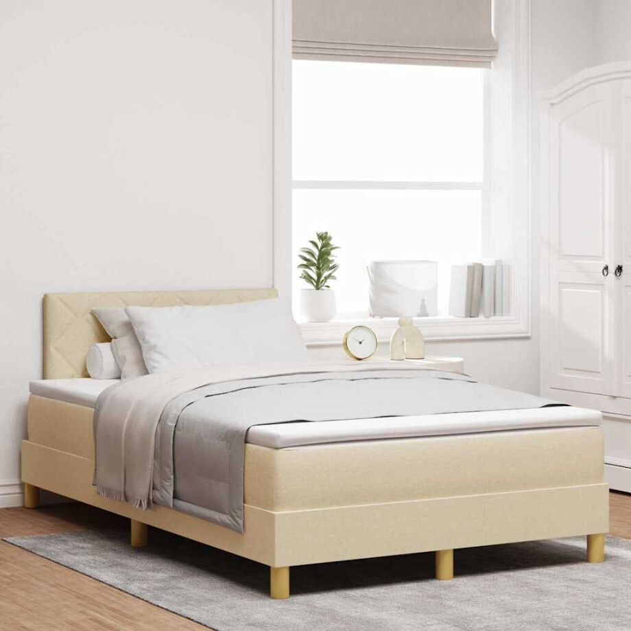vidaXL LED Box Spring Bed met kussen Crème 120 x 190 cm Stof afbeelding 1
