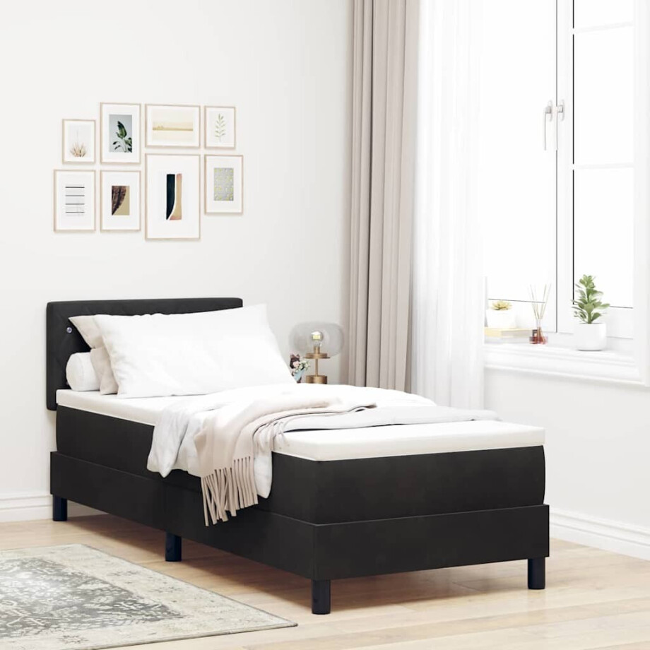 vidaXL LED Box Spring Bed met matras met LED Zwart 80 x 200 cm Fluweel afbeelding 1