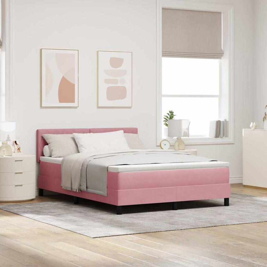 vidaXL LED Box Spring Bed met matras met LED Roze 140 x 200 cm Fluweel vidaXL LED Box Spring Bed met matras met LED Roze 140 x 200 cm Fluweel afbeelding 1