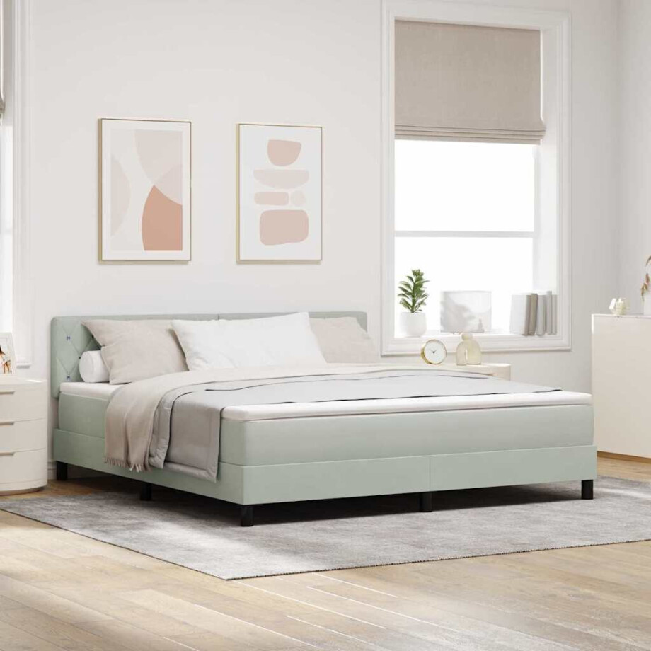 vidaXL LED Box Spring Bed met matras Lichtgrijs 180 x 200 cm Fluweel afbeelding 1