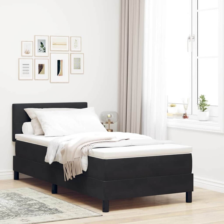 vidaXL LED Box Spring Bed met matras met LED Zwart 80 x 200 cm Fluweel afbeelding 1