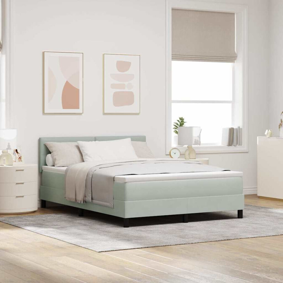 vidaXL LED Box Spring Bed met matras Lichtgrijs 140 x 200 cm Fluweel afbeelding 1
