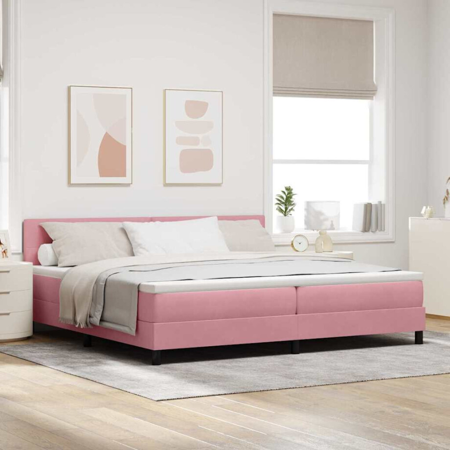 vidaXL LED Box Spring Bed met matras met LED Roze 200 x 200 cm Fluweel afbeelding 1