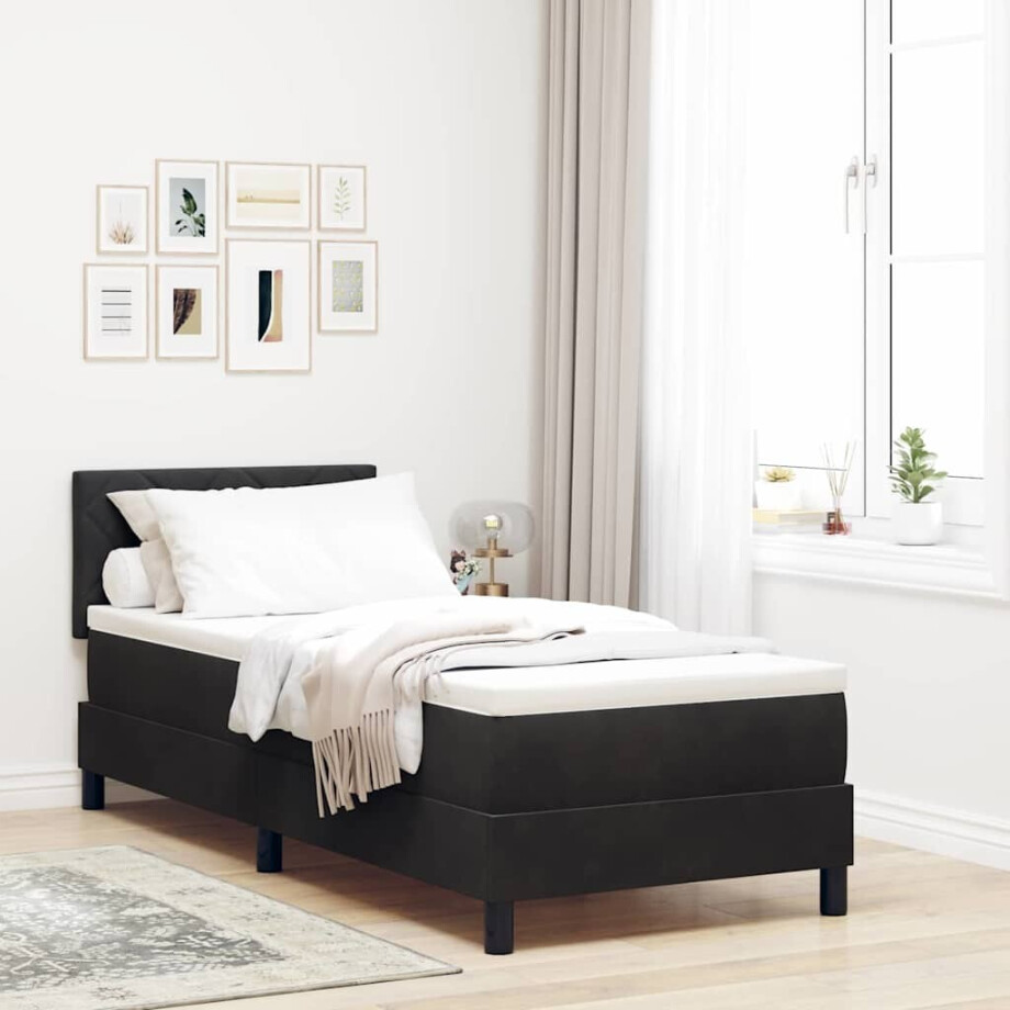 vidaXL LED Box Spring Bed met matras met LED Zwart 80 x 200 cm Fluweel vidaXL LED Box Spring Bed met matras met LED Zwart 80 x 200 cm Fluweel afbeelding 1