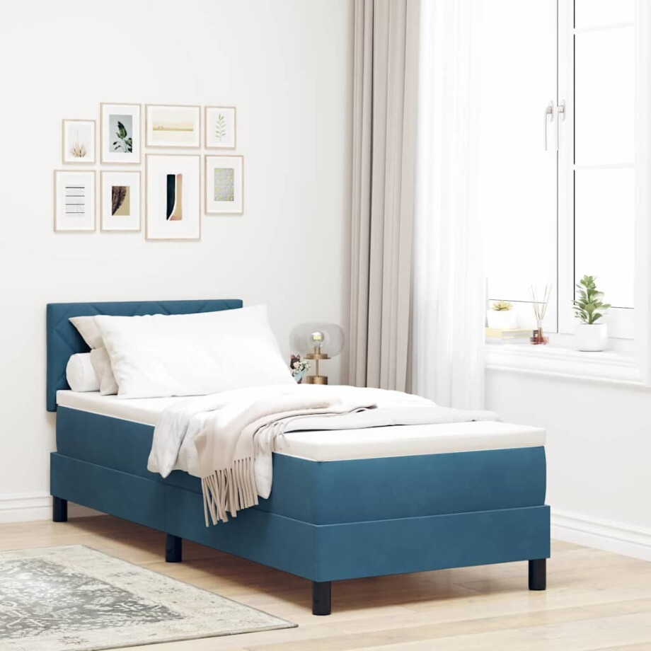 vidaXL LED Box Spring Bed met matras Donkerblauw 80 x 200 cm Fluweel afbeelding 1