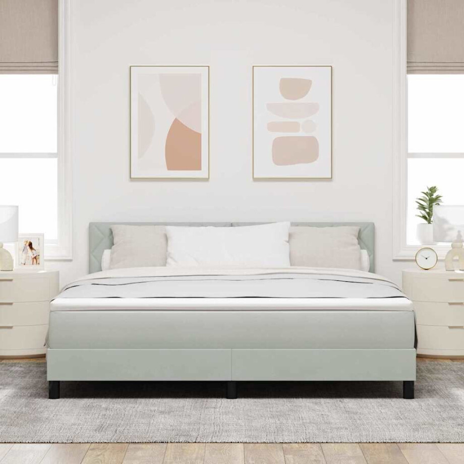 vidaXL LED Box Spring Bed met matras Lichtgrijs 180 x 200 cm Fluweel afbeelding 1
