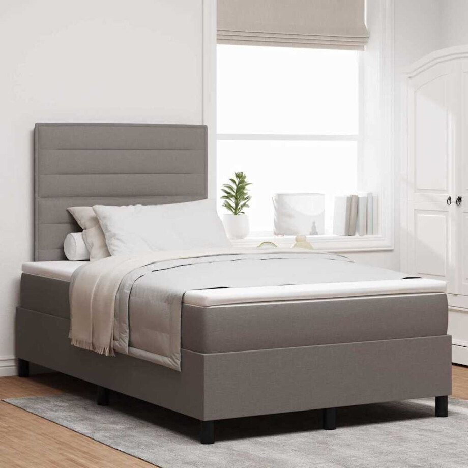 vidaXL Boxspring bed met matras met LED Taupe 120 x 200 cm Stof afbeelding 1