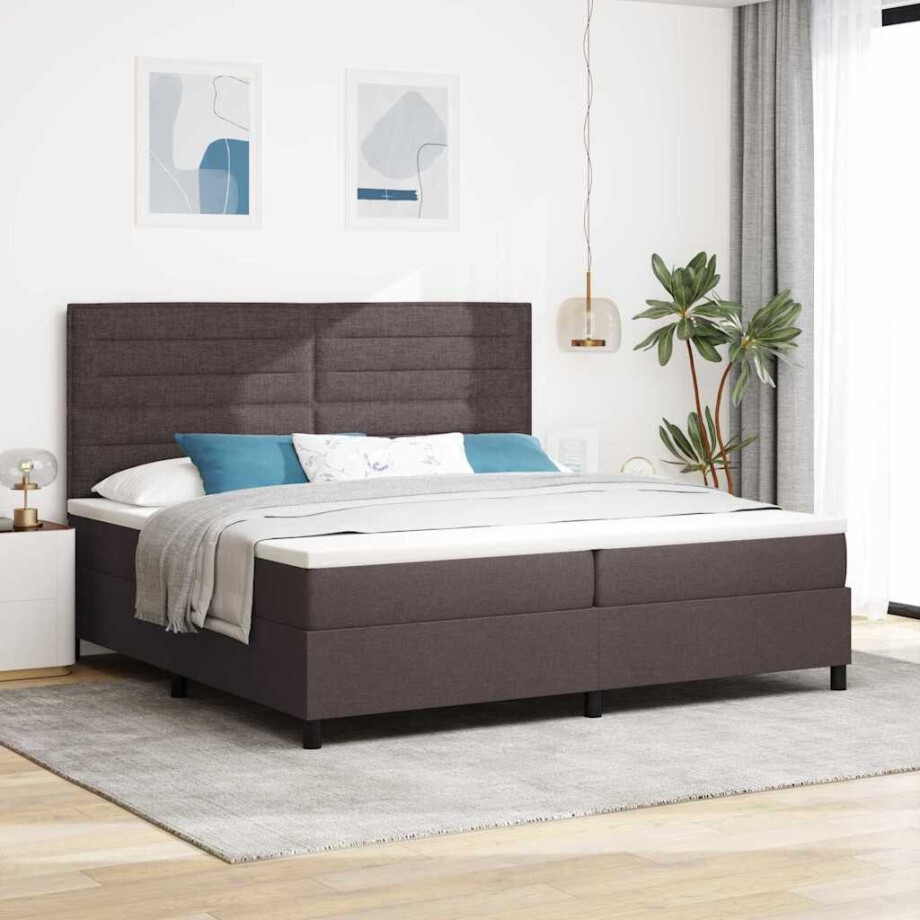 vidaXL Boxspring bed met matras met LED Donkerbruin 200 x 200 cm Stof afbeelding 1