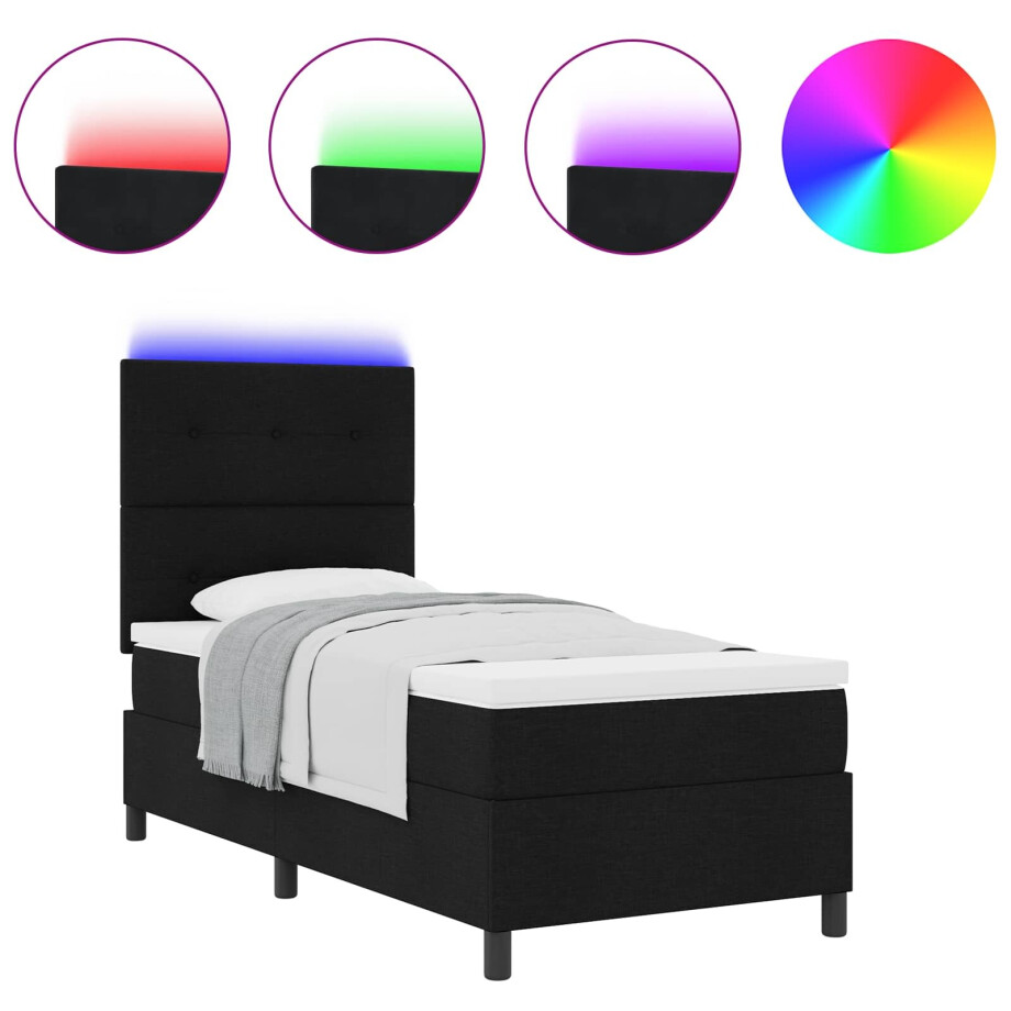 vidaXL Boxspring bed met matras met hoofdeinde Zwart 80 x 200 cm Stof afbeelding 1