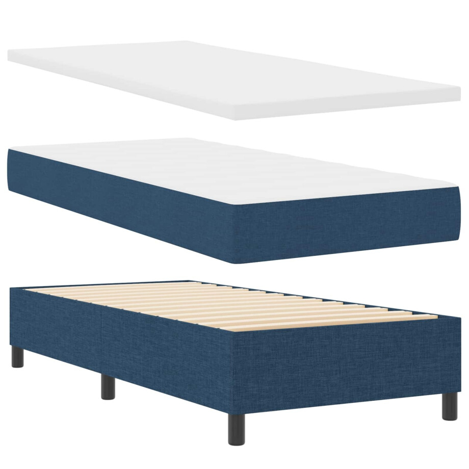 vidaXL Boxspring bed met LED-stripverlichting Blauw 90 x 190 cm Stof afbeelding 1