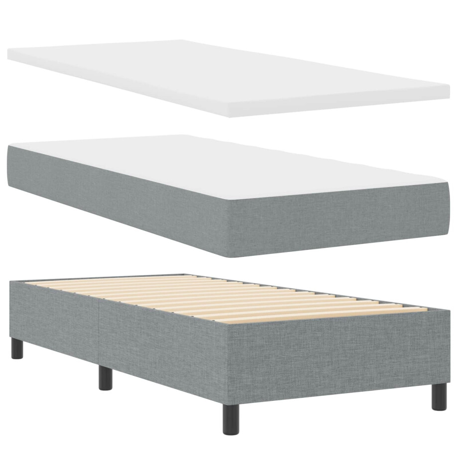 vidaXL Boxspring bed met matras met LED Lichtgrijs 90 x 200 cm Stof afbeelding 1