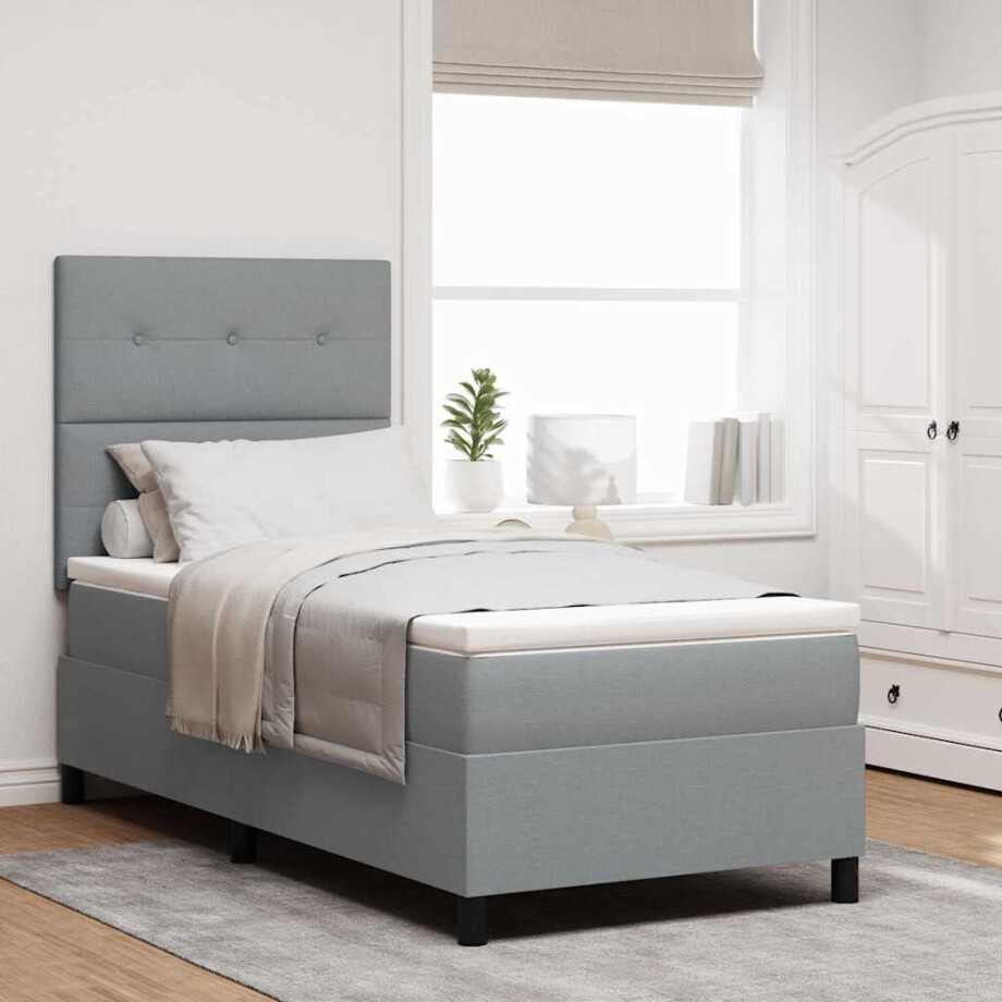 vidaXL Boxspring bed met hoofdeinde Lichtgrijs 100 x 200 cm Stof vidaXL Boxspring bed met hoofdeinde Lichtgrijs 100 x 200 cm Stof afbeelding 1