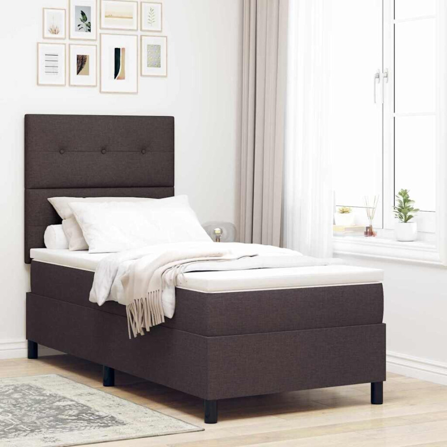 vidaXL Boxspring bed met hoofdeinde Donkerbruin 100 x 200 cm Stof vidaXL Boxspring bed met hoofdeinde Donkerbruin 100 x 200 cm Stof afbeelding 1
