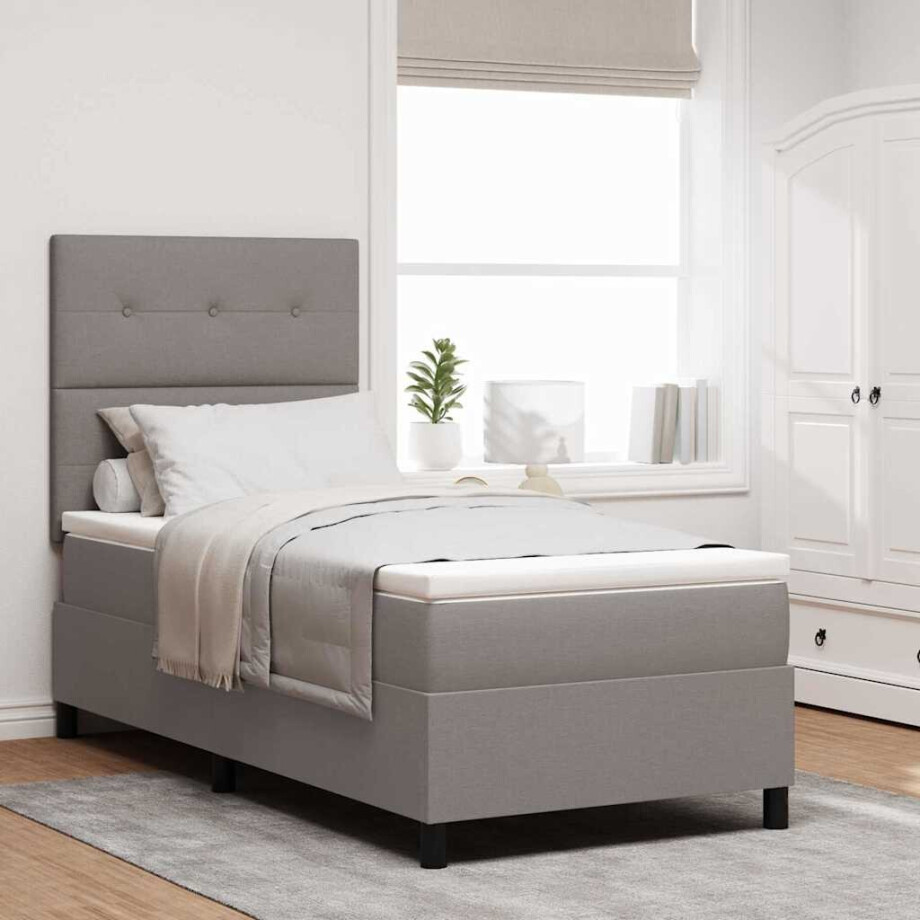 vidaXL Boxspring bed met matras met LED Taupe 100 x 200 cm Stof afbeelding 1