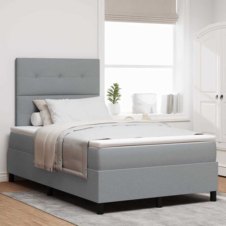 vidaXL Boxspring bed met hoofdeinde Lichtgrijs 120 x 190 cm Stof vidaXL Boxspring bed met hoofdeinde Lichtgrijs 120 x 190 cm Stof afbeelding 1