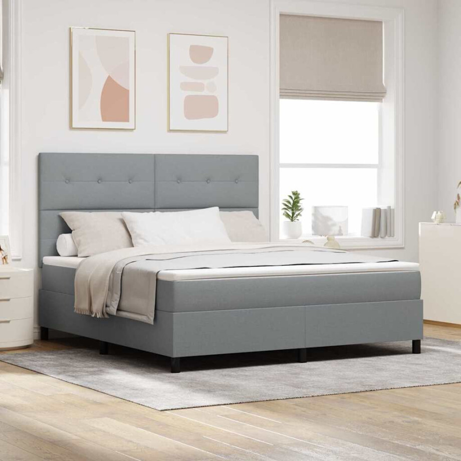 vidaXL Boxspring bed met matras met LED Lichtgrijs 180 x 200 cm Stof afbeelding 1