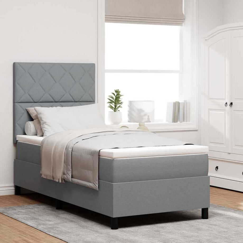 vidaXL Boxspring bed met hoofdeinde Lichtgrijs 90 x 200 cm Stof vidaXL Boxspring bed met hoofdeinde Lichtgrijs 90 x 200 cm Stof afbeelding 1
