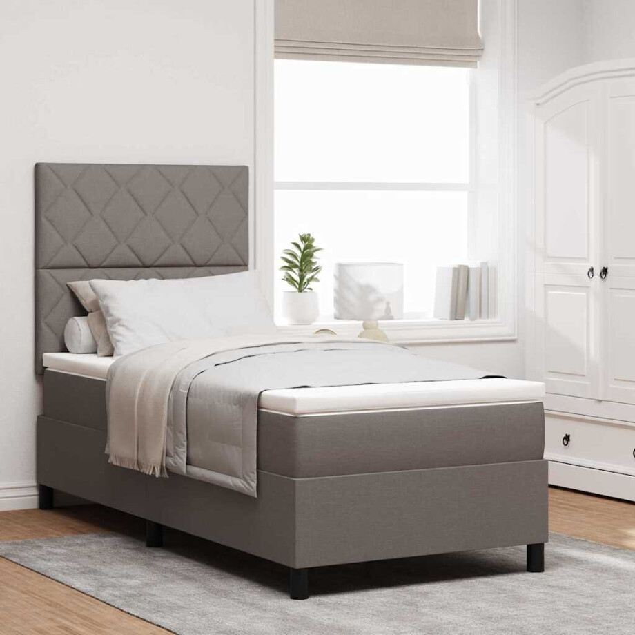 vidaXL Boxspring bed met LED-stripverlichting Taupe 90 x 200 cm Stof afbeelding 1