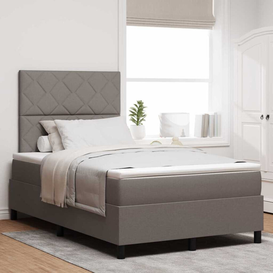 vidaXL Boxspring bed met LED-stripverlichting Taupe 120 x 190 cm Stof vidaXL Boxspring bed met LED-stripverlichting Taupe 120 x 190 cm Stof afbeelding 1