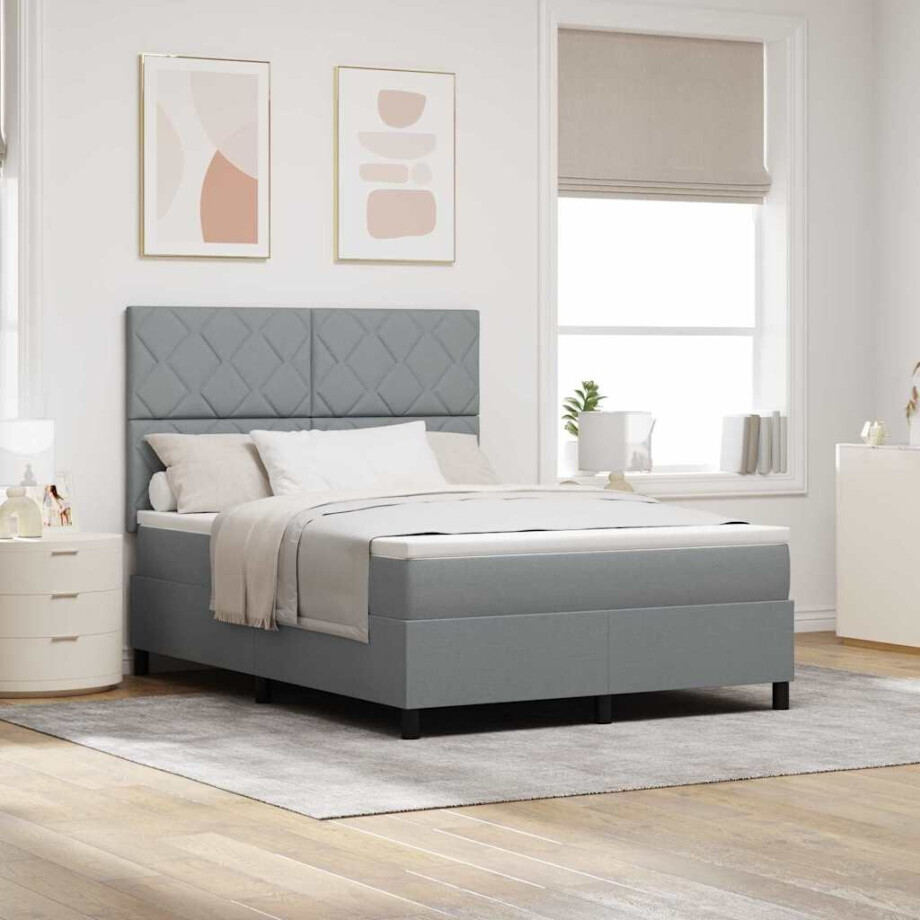vidaXL Boxspring bed met hoofdeinde Lichtgrijs 140 x 200 cm Stof vidaXL Boxspring bed met hoofdeinde Lichtgrijs 140 x 200 cm Stof afbeelding 1