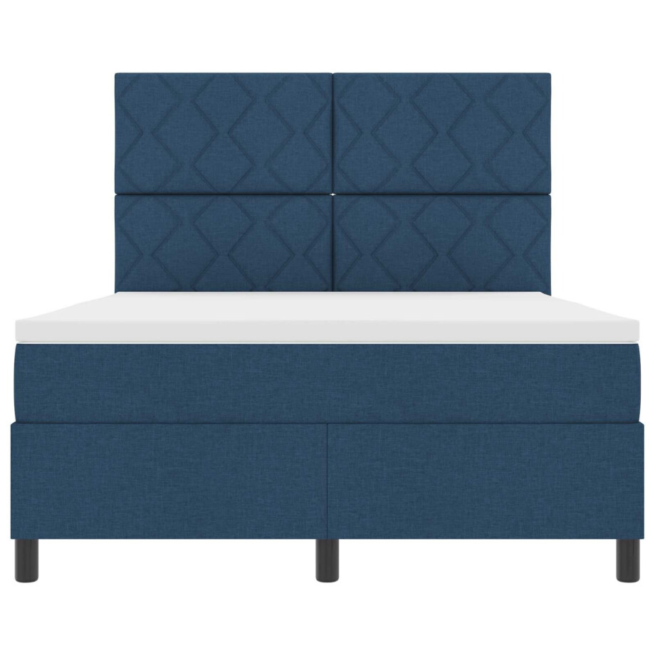 vidaXL Boxspring bed met LED-stripverlichting Blauw 160 x 200 cm Stof afbeelding 1
