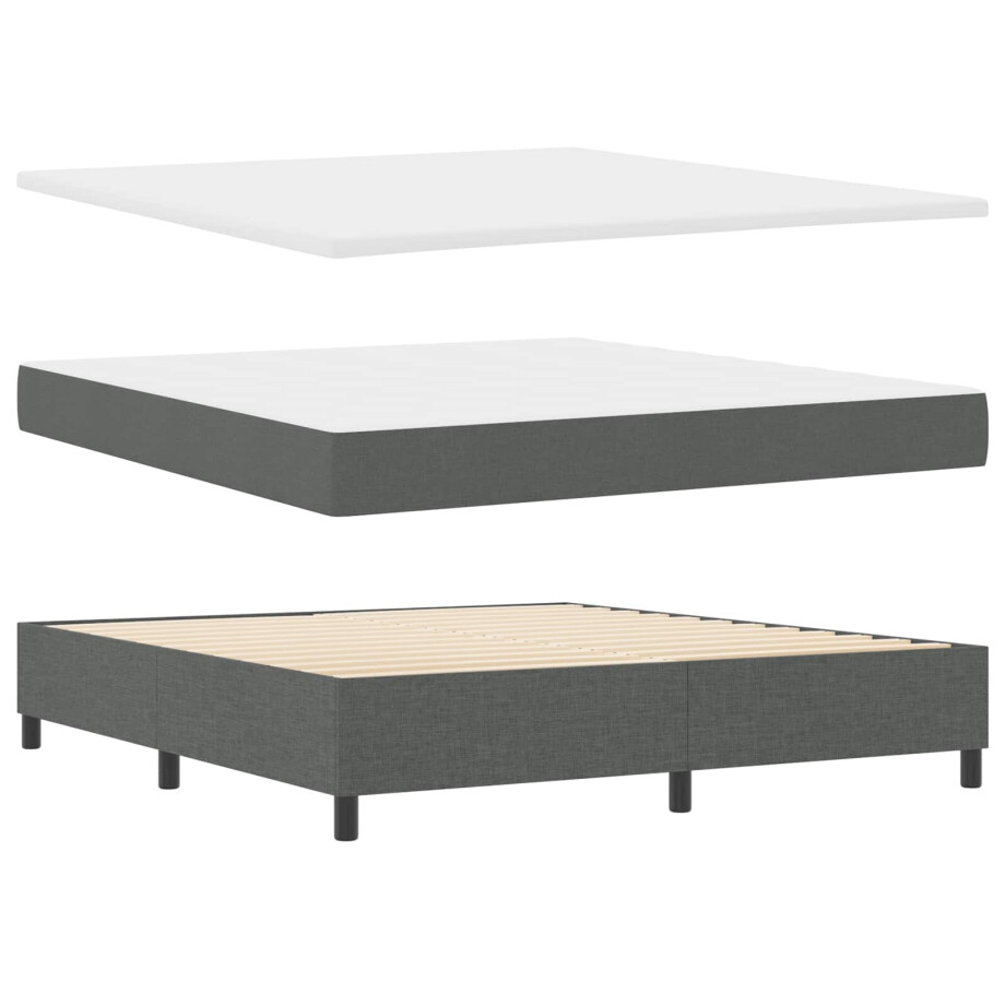 vidaXL Boxspring bed met hoofdeinde Donkergrijs 180 x 200 cm Stof afbeelding 1