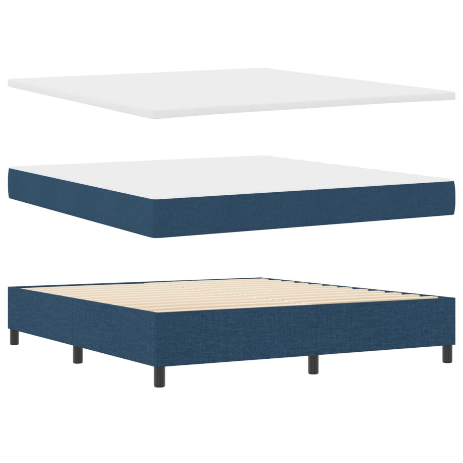 vidaXL Boxspring bed met LED-stripverlichting Blauw 180 x 200 cm Stof afbeelding 1