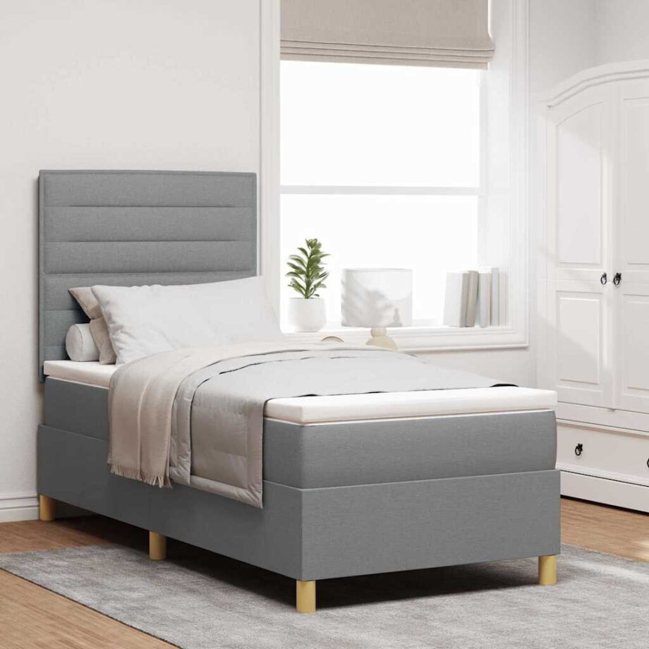 vidaXL LED Box Spring Bed met matras Lichtgrijs 80 x 200 cm Stof afbeelding 1