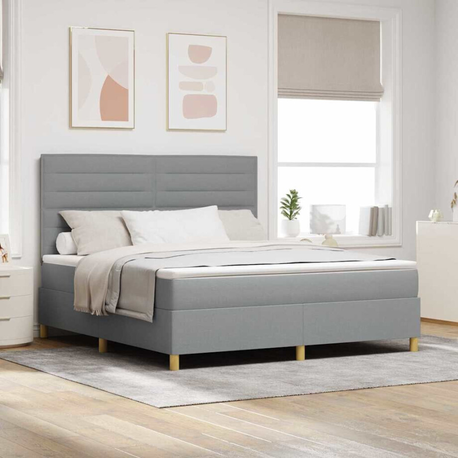 vidaXL LED Box Spring Bed met matras Lichtgrijs 180 x 200 cm Stof afbeelding 1