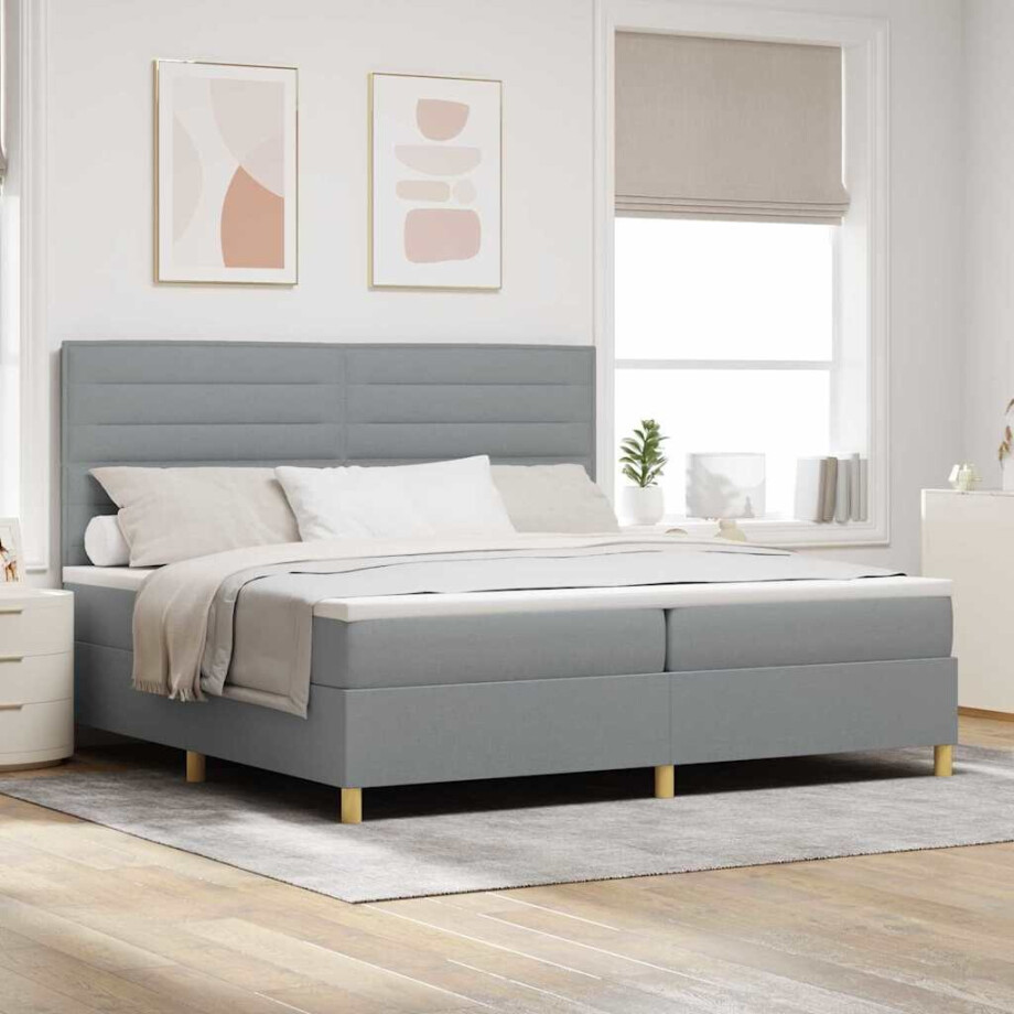 vidaXL LED Box Spring Bed met matras Lichtgrijs 200 x 200 cm Stof afbeelding 1