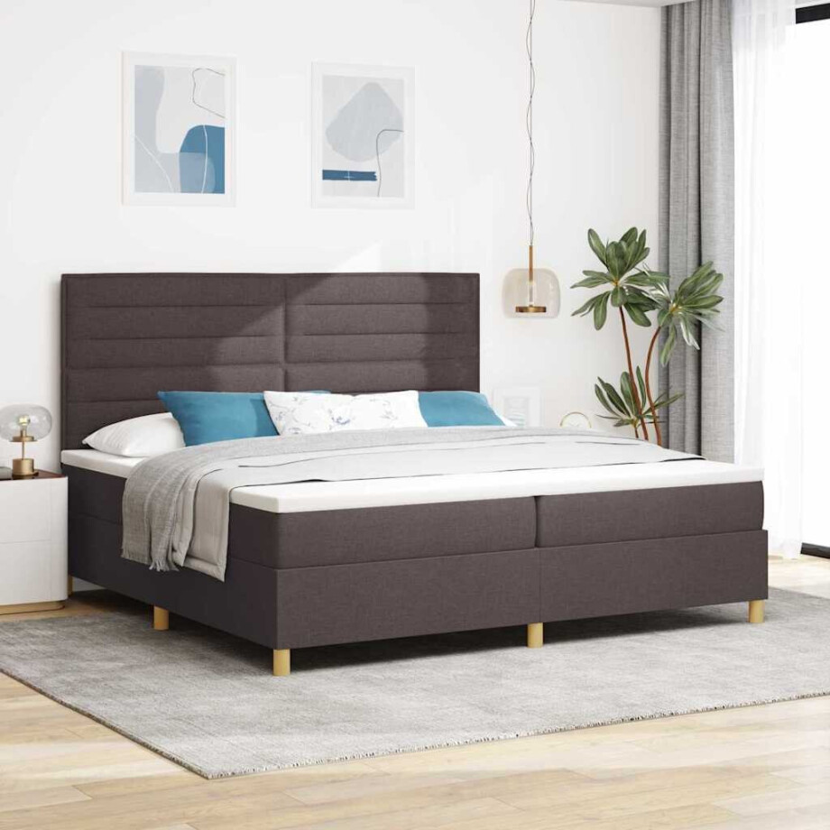 vidaXL LED Box Spring Bed met matras Donkerbruin 200 x 200 cm Stof afbeelding 1