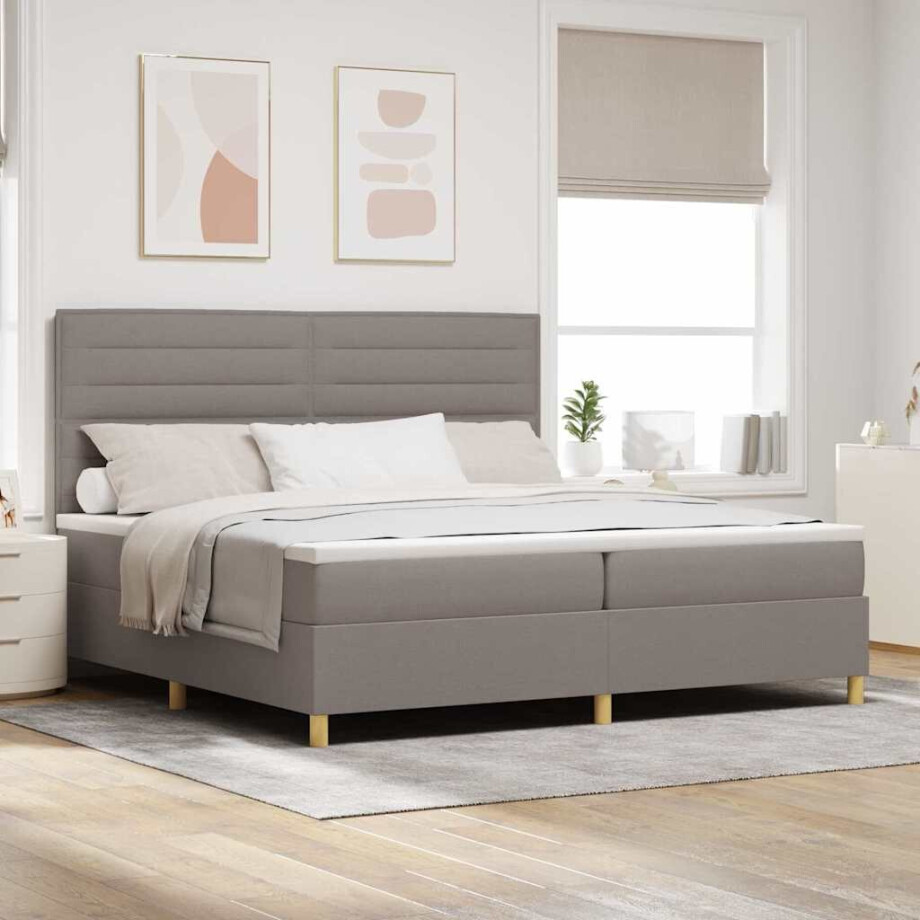 vidaXL LED Box Spring Bed met matras Taupe 200 x 200 cm Stof afbeelding 1