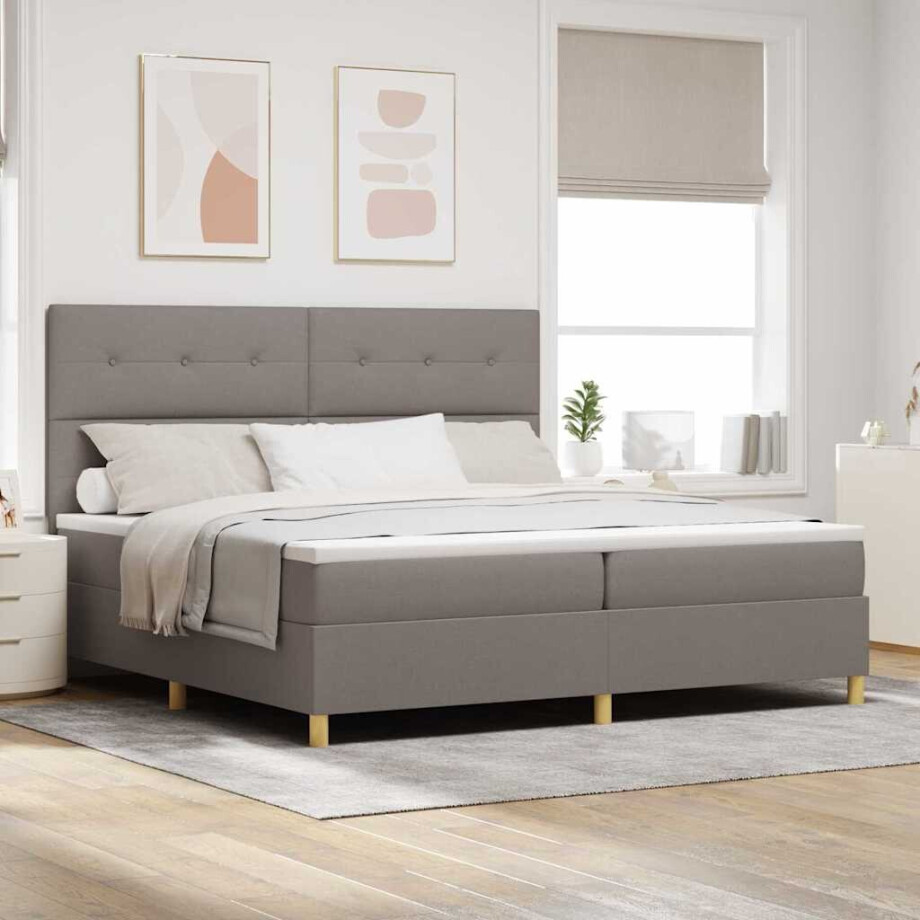 vidaXL LED Box Spring Bed met matras Taupe 200 x 200 cm Stof afbeelding 1