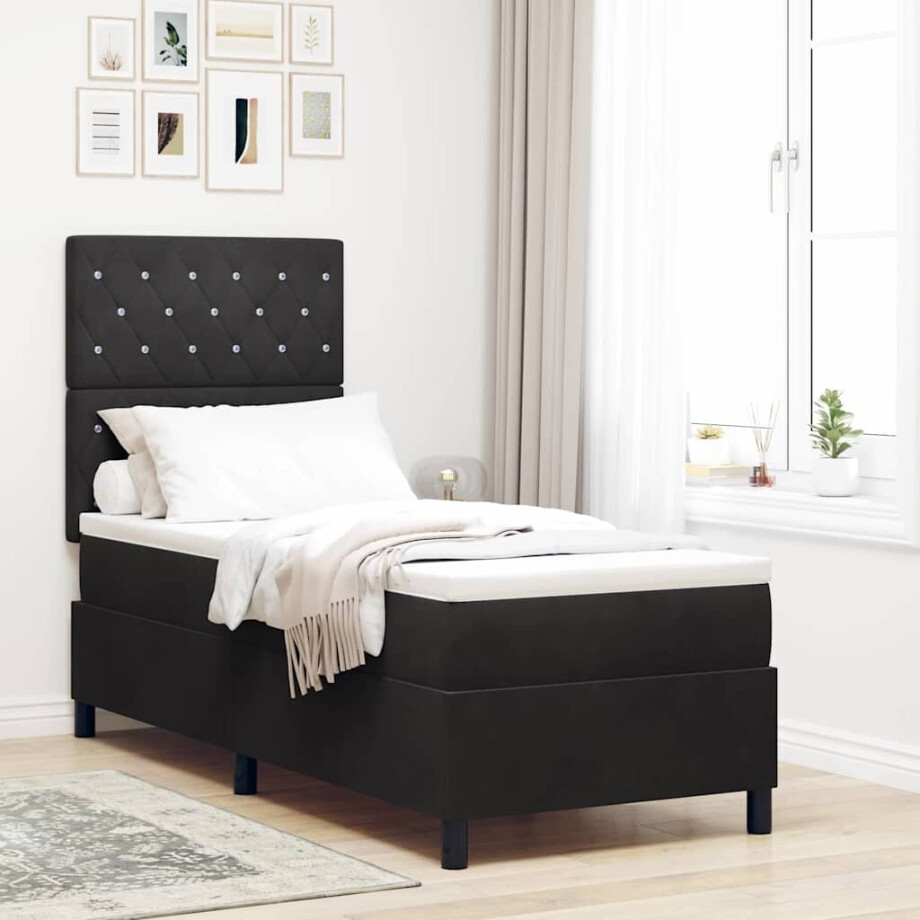 vidaXL LED Box Spring Bed met matras Zwart 80 x 200 cm Fluweel vidaXL LED Box Spring Bed met matras Zwart 80 x 200 cm Fluweel afbeelding 1
