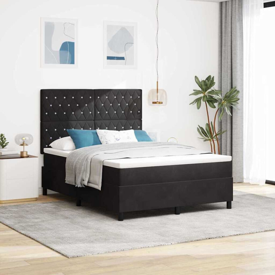 vidaXL LED Box Spring Bed met matras Zwart 160 x 200 cm Fluweel vidaXL LED Box Spring Bed met matras Zwart 160 x 200 cm Fluweel afbeelding 1