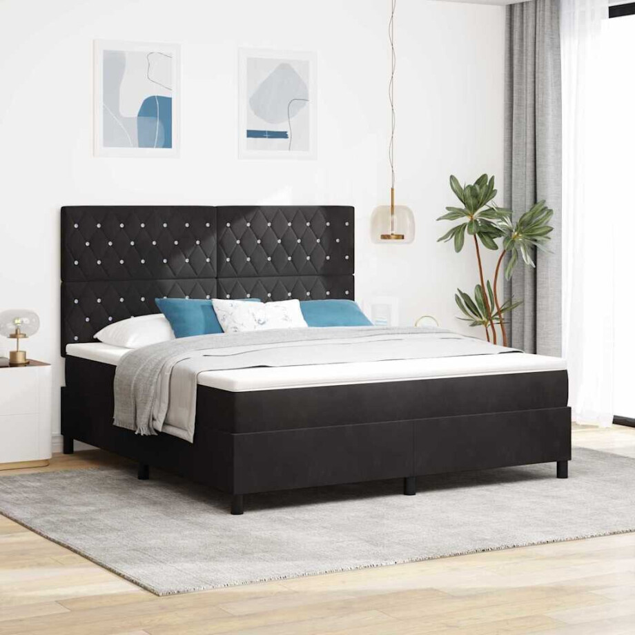 vidaXL LED Box Spring Bed met matras Zwart 180 x 200 cm Fluweel vidaXL LED Box Spring Bed met matras Zwart 180 x 200 cm Fluweel afbeelding 1