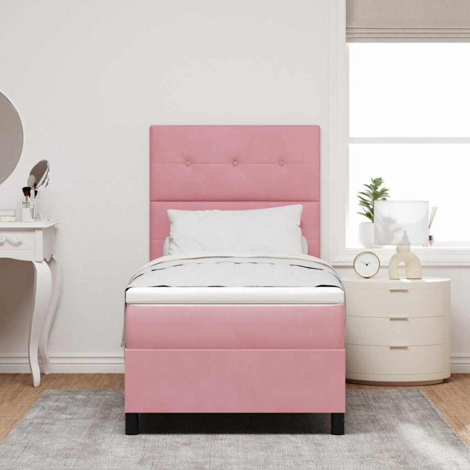 vidaXL Boxspring bed met matras Roze 80 x 200 cm Fluweel vidaXL Boxspring bed met matras Roze 80 x 200 cm Fluweel afbeelding 1
