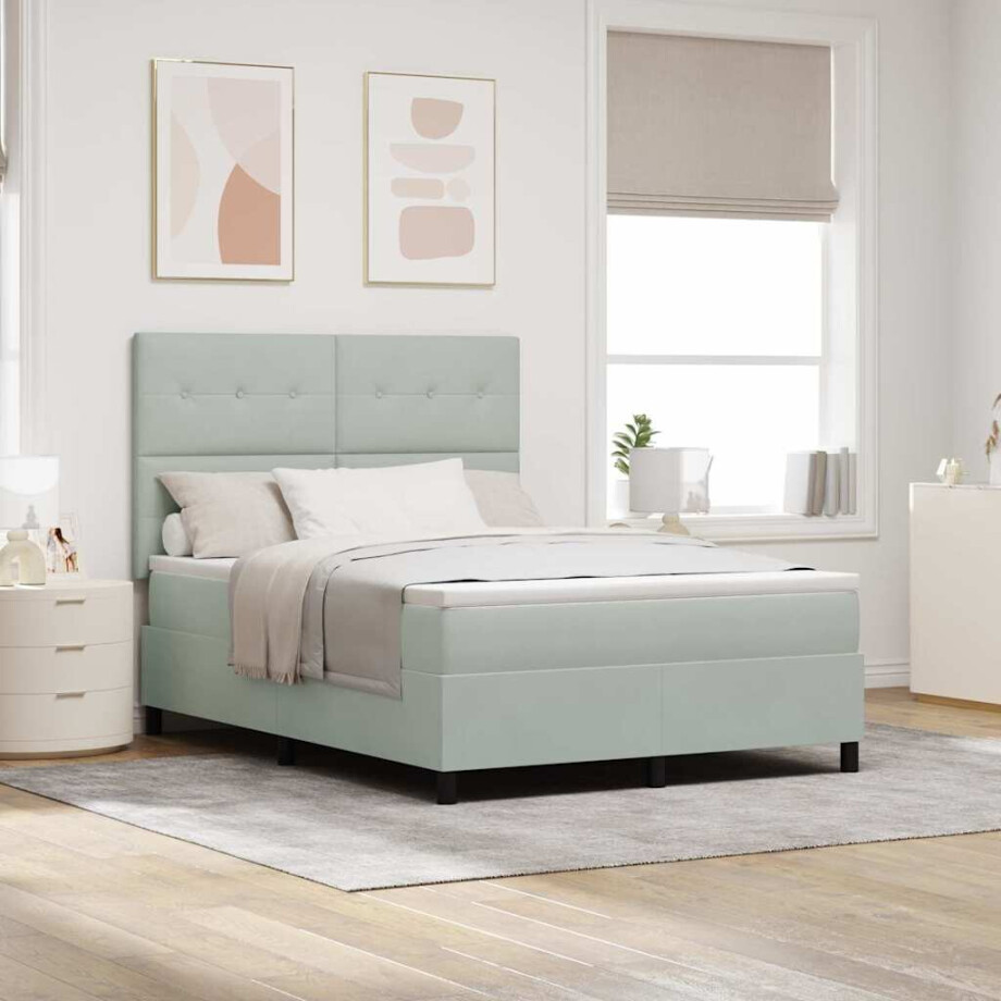 vidaXL LED Box Spring Bed met matras Lichtgrijs 140 x 190 cm Fluweel afbeelding 1