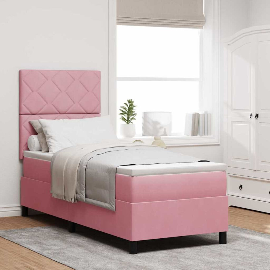 vidaXL LED Box Spring Bed met matras Roze 80 x 200 cm Stof afbeelding 1