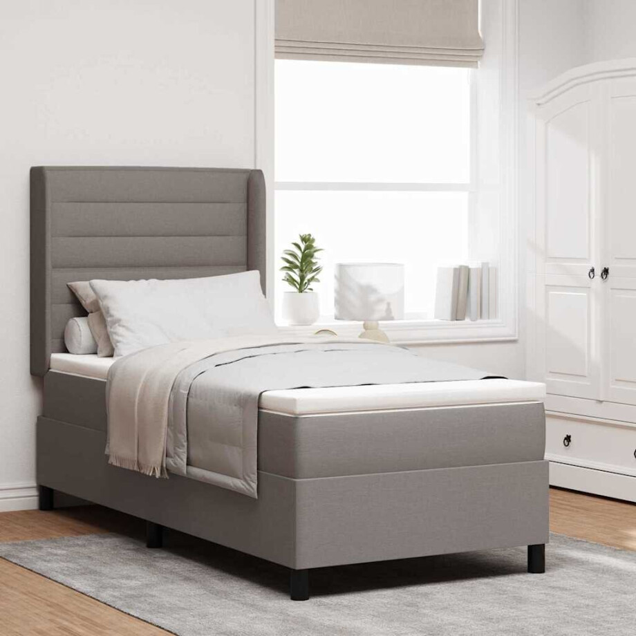 vidaXL LED Box Spring Bed met matras Taupe 90 x 190 cm Stof afbeelding 1