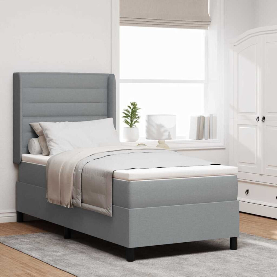 vidaXL LED Box Spring Bed met matras Lichtgrijs 90 x 200 cm Stof afbeelding 1