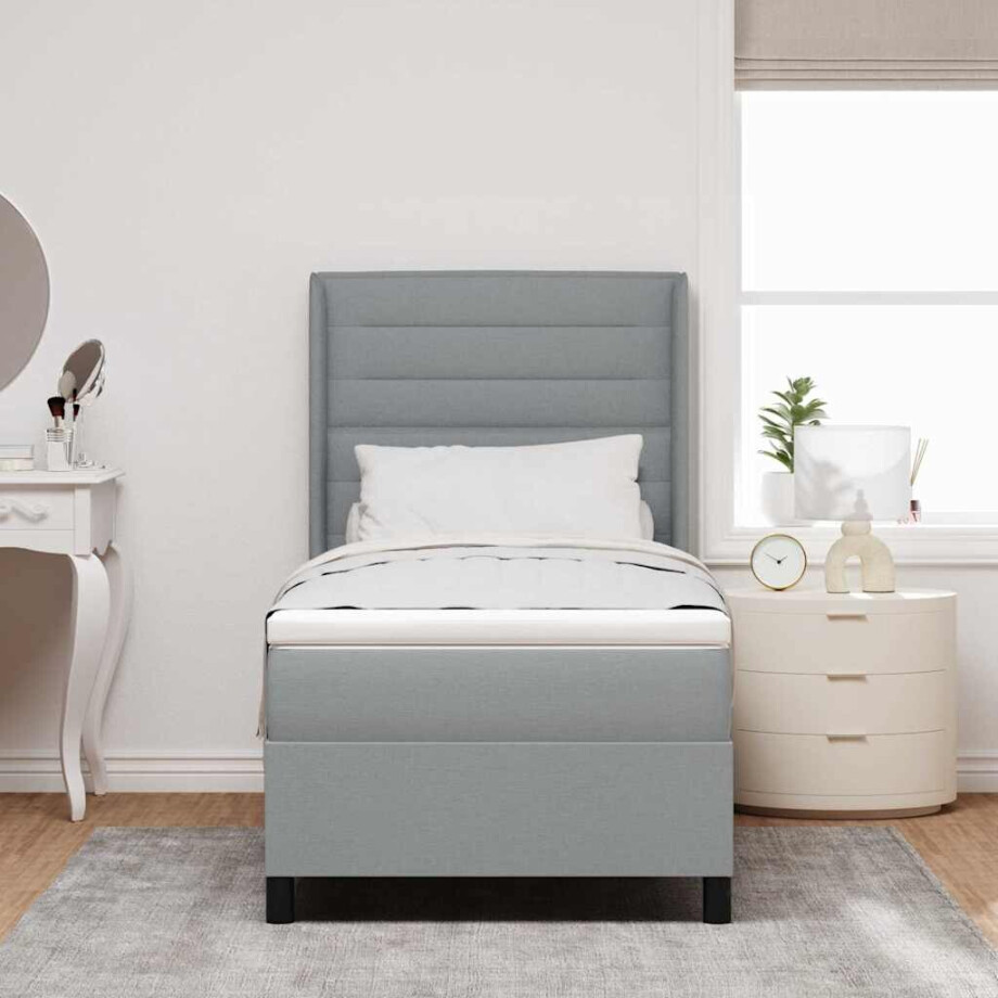 vidaXL LED Box Spring Bed met matras Lichtgrijs 100 x 200 cm Stof afbeelding 1