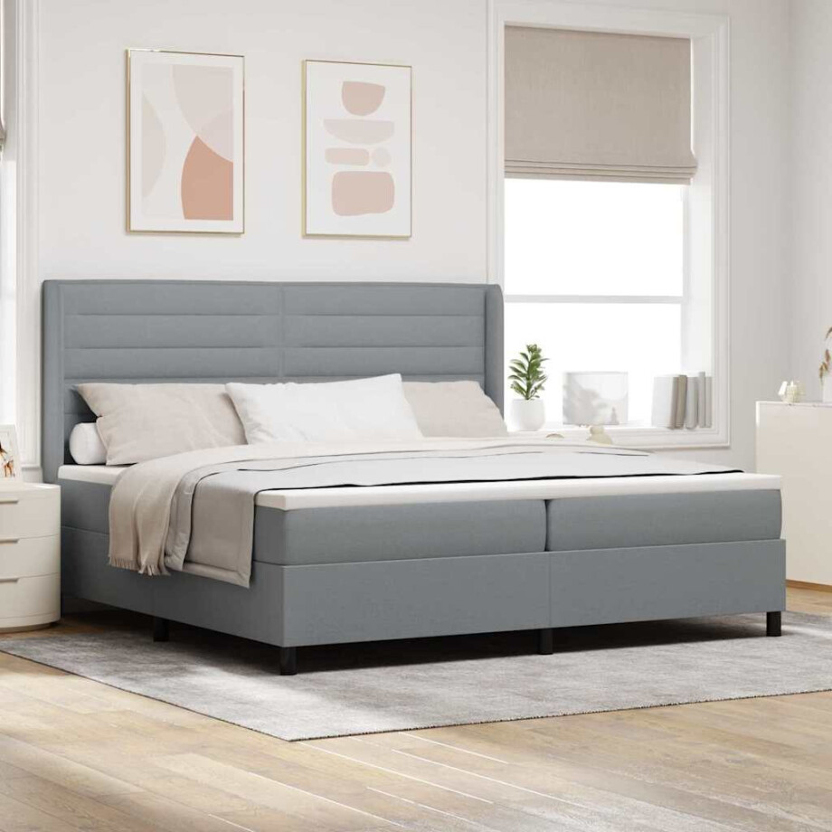 vidaXL LED Box Spring Bed met matras Lichtgrijs 200 x 200 cm Stof afbeelding 1