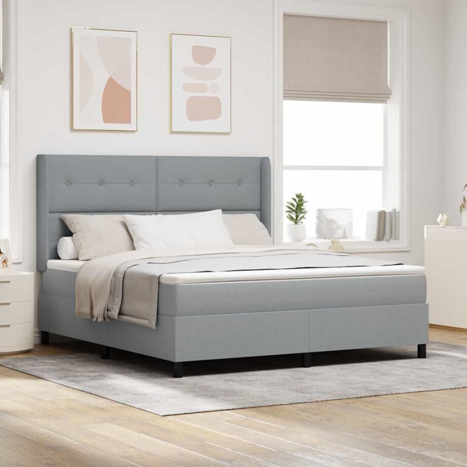 vidaXL LED Box Spring Bed met matras Lichtgrijs 180 x 200 cm Stof afbeelding 1