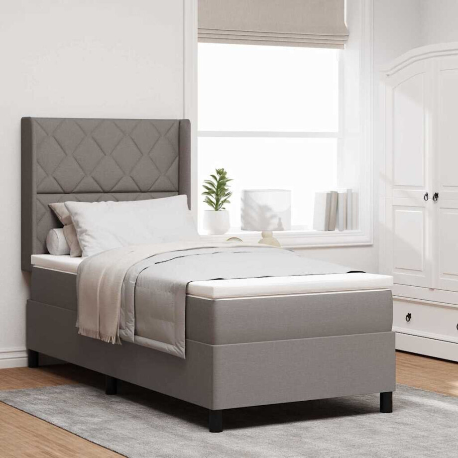 vidaXL LED Box Spring Bed met hoofdeinde Taupe 90 x 200 cm Stof vidaXL LED Box Spring Bed met hoofdeinde Taupe 90 x 200 cm Stof afbeelding 1