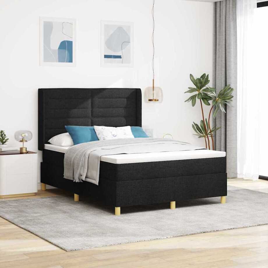 vidaXL Boxspringbed met LED-stripverlichting Zwart 160 x 200 cm Stof afbeelding 1