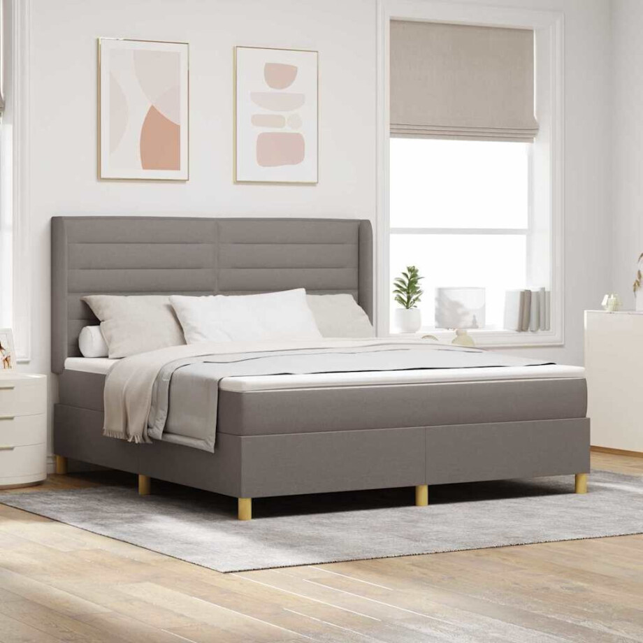 vidaXL Boxspringbed met LED-stripverlichting Taupe 180 x 200 cm Stof afbeelding 1