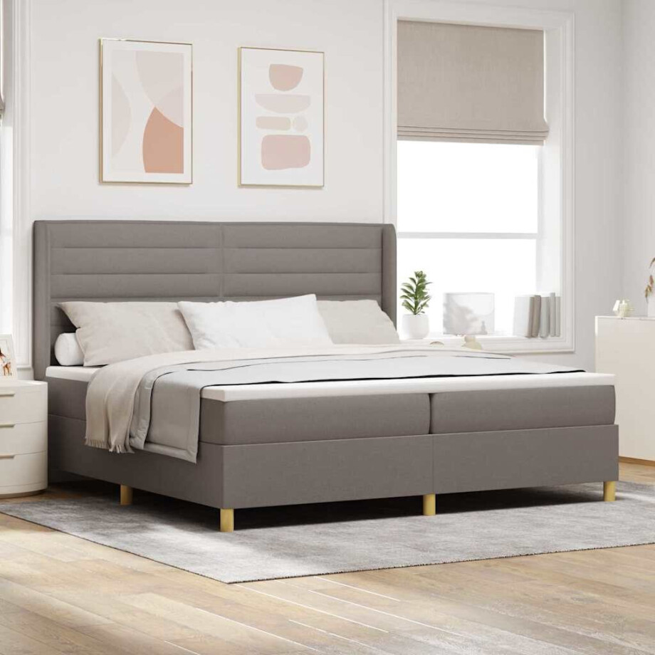 vidaXL Boxspringbed met LED-stripverlichting Taupe 200 x 200 cm Stof afbeelding 1